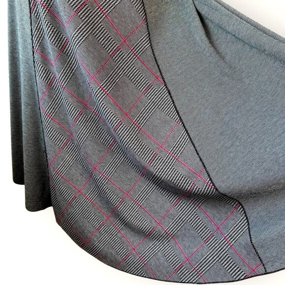 Cato Plaid Knit Maxi Flare Skirt Size M Gray Pink Ponte Stretchy High Low Pullon - Picture 10 of 13